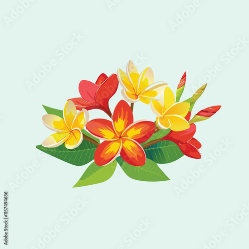 Yellow and Red Frangipani flowers Vector