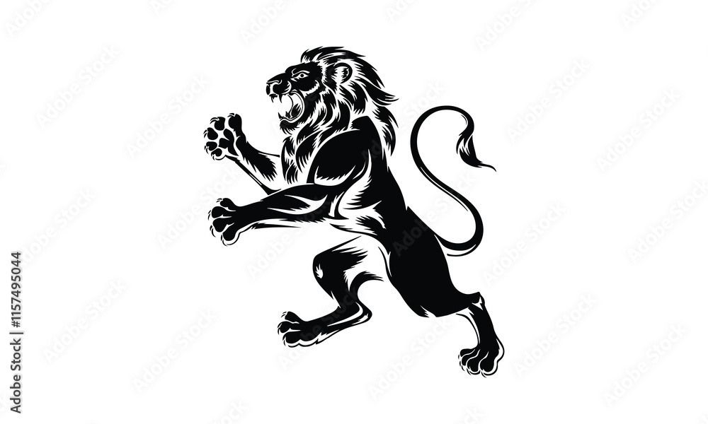 Lion silhouette vector art design mascot icon logo, Royal king lion crown logo vector. Premium luxury brand identity lion animal vector illustration cute cartoon lion isolated on white background.