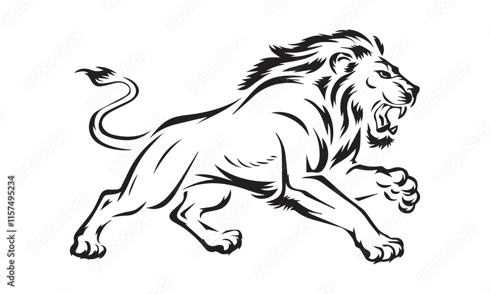 Fototapeta premium Lion silhouette vector art design mascot icon logo, Royal king lion crown logo vector. Premium luxury brand identity lion animal vector illustration cute cartoon lion isolated on white background.