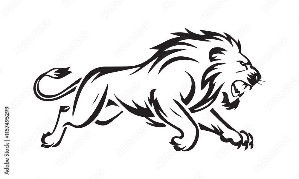 Obraz premium Lion silhouette vector art design mascot icon logo, Royal king lion crown logo vector. Premium luxury brand identity lion animal vector illustration cute cartoon lion isolated on white background.
