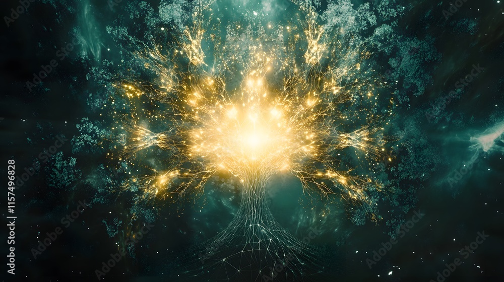 Fototapeta premium Illuminated tree of life cosmic background digital art abstract ethereal concept