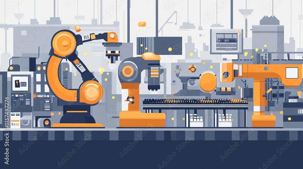 Machines automating the production process, increasing manufacturing speed. Machines automating the production process, increasing manufacturing speed.