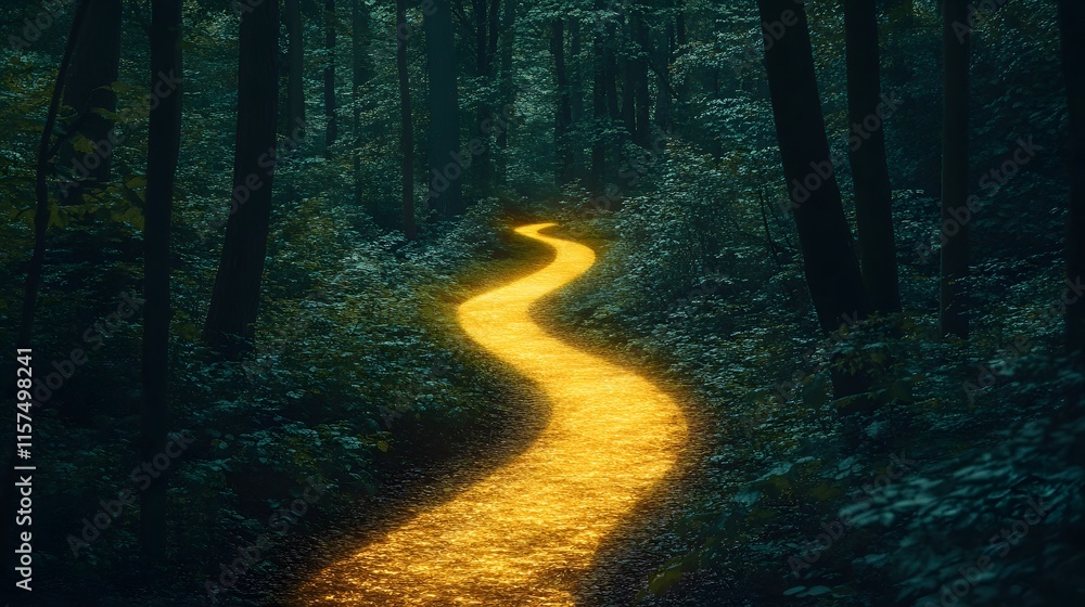 Obraz premium Illuminated path through enchanted forest nature photography mystical environment serene viewpoint dreamlike concept