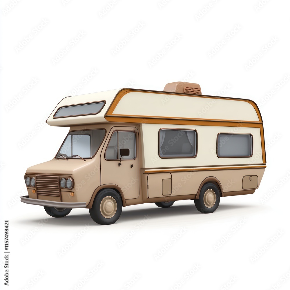 A cute brown camper with a joyful look. vector style art 3d illustration Isolated on White Background A cute brown camper with a joyful look. vector style art 3d illustration Isolated on White Background