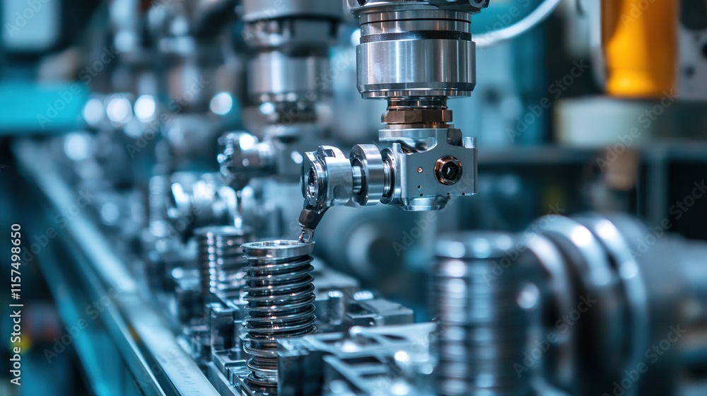 Machines fabricating parts on an industrial assembly line in a factory. Machines fabricating parts on an industrial assembly line in a factory.