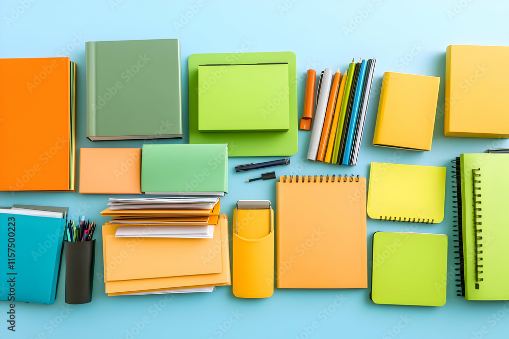 Colorful Stationery Flatlay Illustration Colorful Stationery Flatlay Illustration
