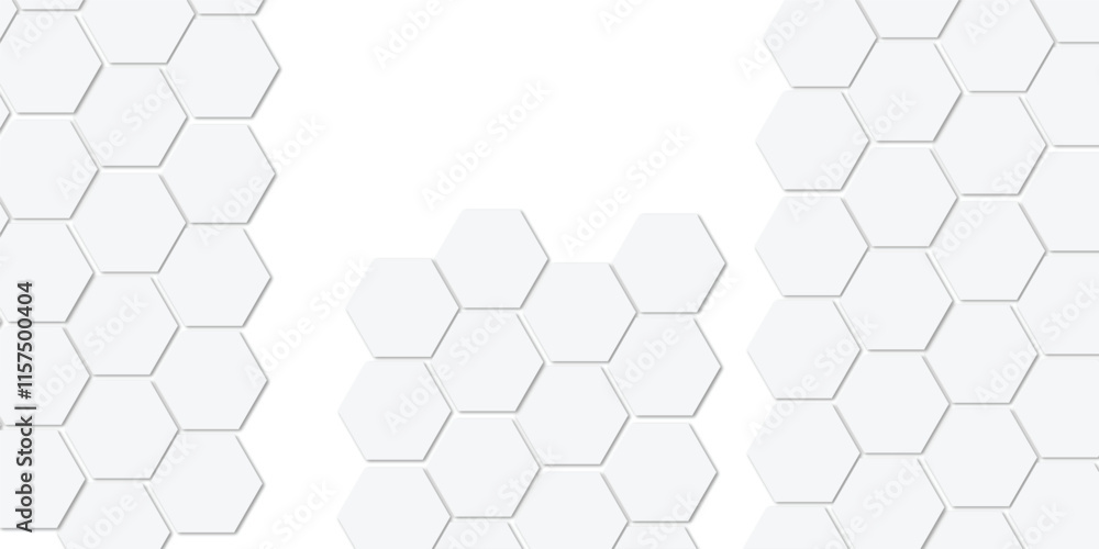 Fototapeta premium Geometric technology white hexagon background. Abstract vector illustration Science technology and medical concept hexagon on transparent background