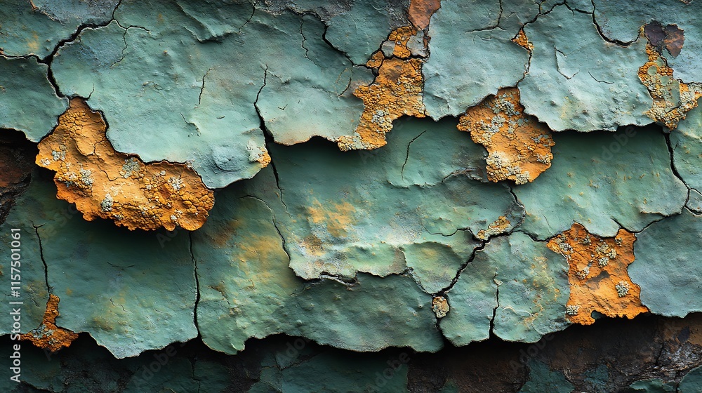 Obraz premium Teal Paint Peeling Reveals Orange Underneath