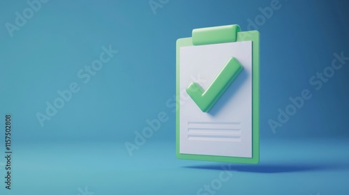 Wallpaper Mural 3D Checklist Icon: Green Checkmark on Clipboard, Light Blue Background Torontodigital.ca
