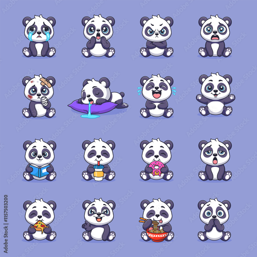 Fototapeta premium Set of cute panda in cartoon style with various action vector illustration
