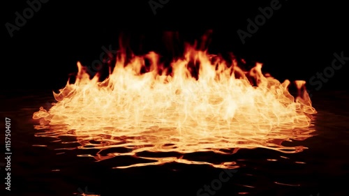 Fire burning on the water, tongues of flame blazing