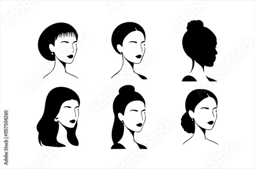 Black Silhouette of Woman's Head – Graceful Profile with Curly Hair, Ideal for Logo Design