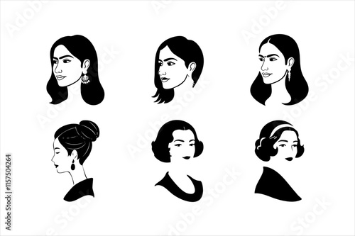 Black Silhouette of Woman’s Profile – Curly Hair Design, Ideal for Artistic and Logo Projects