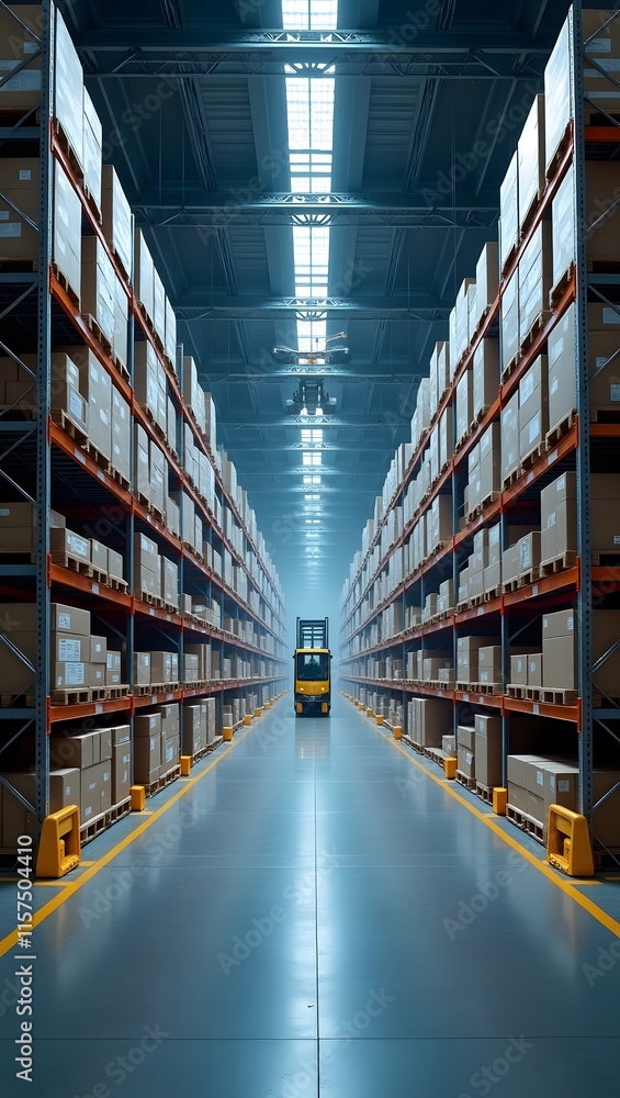 A large warehouse with numerous items. Rows of shelves with boxes. Logistics. Inventory control, order fulfillment or space optimization. Illustration for advertising, marketing or presentation. A large warehouse with numerous items. Rows of shelves with boxes. Logistics. Inventory control, order fulfillment or space optimization. Illustration for advertising, marketing or presentation.