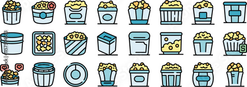 Various popcorn packaging options, from classic buckets and boxes to modern containers, ideal for cinema snacks