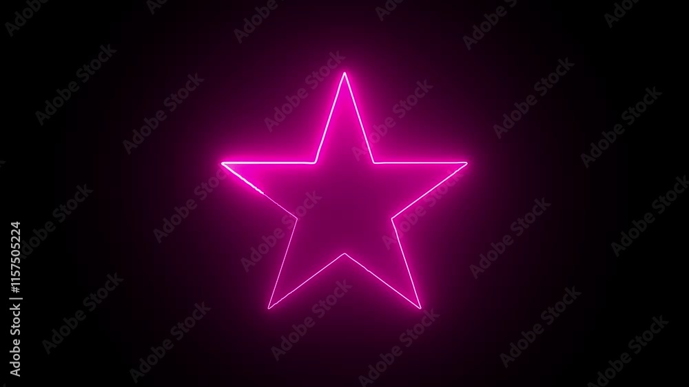 Neon three quarter star left icon glowing black background animation. Neon three quarter star left icon glowing black background animation.