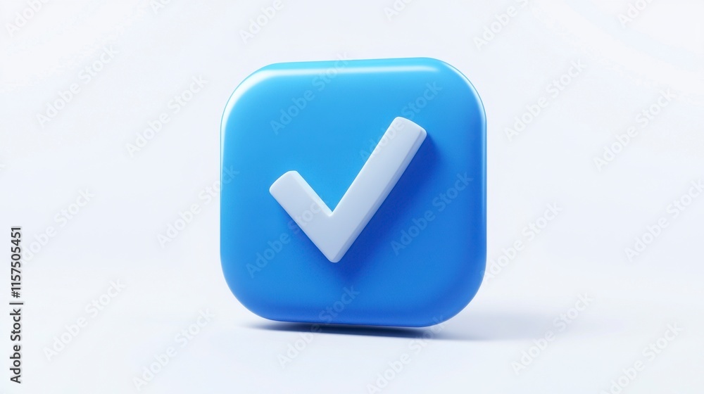 Blue Checkmark Badge 3D Icon on White Background - Minimalist Design Blue Checkmark Badge 3D Icon on White Background - Minimalist Design