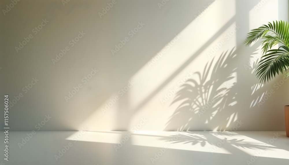 Sunlight casts subtle leaf shadows on neutral off-white wall, floor. Minimalist aesthetic. Versatile background for product displays. Natural light creates soft shadows. Elegant, contemporary design. Sunlight casts subtle leaf shadows on neutral off-white wall, floor. Minimalist aesthetic. Versatile background for product displays. Natural light creates soft shadows. Elegant, contemporary design.