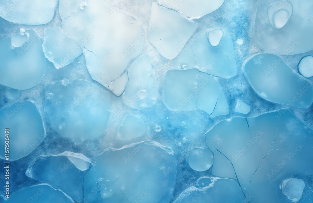 Frozen ice surface with beautiful cracks, shapes. Icy blue pattern of fractured pieces. Nature cold design. Abstract ice texture. Close-up view of glacial surface. Winter wonderland. Perfect for Frozen ice surface with beautiful cracks, shapes. Icy blue pattern of fractured pieces. Nature cold design. Abstract ice texture. Close-up view of glacial surface. Winter wonderland. Perfect for
