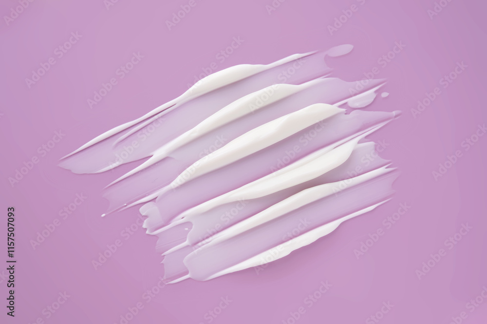 Swatch with white cream texture on a purple background. Swatch with white cream texture on a purple background.