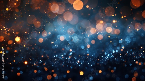 Abstract background with glittering snowflakes and bokeh lights on a dark blue backdrop, perfect for holiday web designs, invitations, and flyers.

