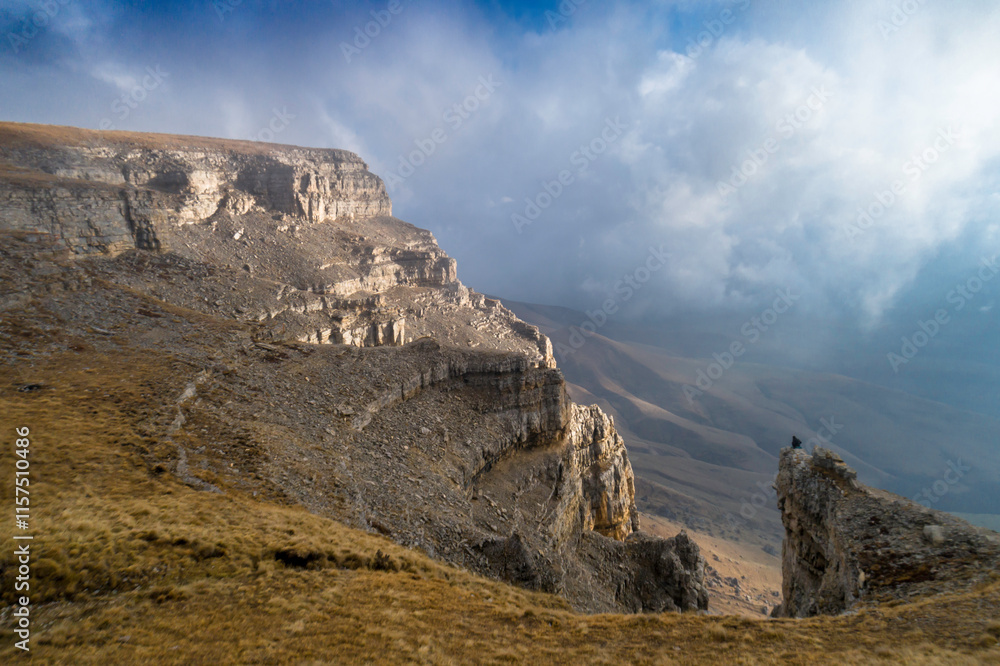 Fototapeta premium Mountains in the clouds. Low clouds in the North Caucasus mountains