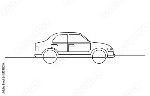 Abstract small car continuous one line drawing style. Minimalist black linear sketch isolated on white background, Vehicle car auto vector icon. One line outline of the car.