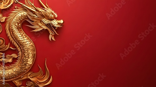 Golden Dragon Design on Red Background