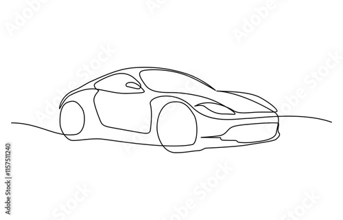 Abstract small car continuous one line drawing style. Minimalist black linear sketch isolated on white background, Vehicle car auto vector icon. One line outline of the car.