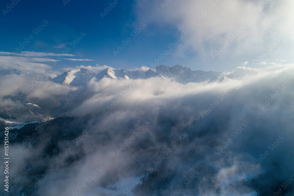 Mountains in the clouds. Low clouds in the North Caucasus mountains Mountains in the clouds. Low clouds in the North Caucasus mountains