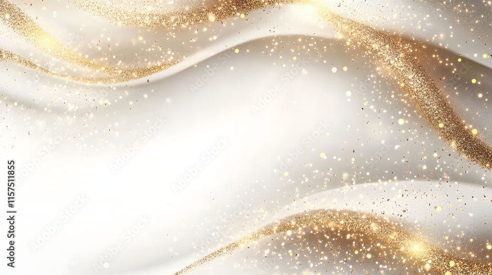 Golden Glitter Waves on White Background Golden Glitter Waves on White Background