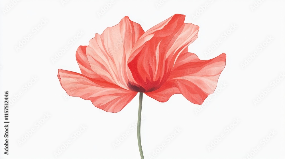 Delicate Coral Poppy Flower with Soft Petals and Graceful Stem on a Clean White Background Capturing Nature's Beauty and Elegance Delicate Coral Poppy Flower with Soft Petals and Graceful Stem on a Clean White Background Capturing Nature's Beauty and Elegance