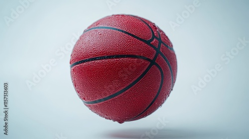 Wet red basketball levitating against a white background. photo