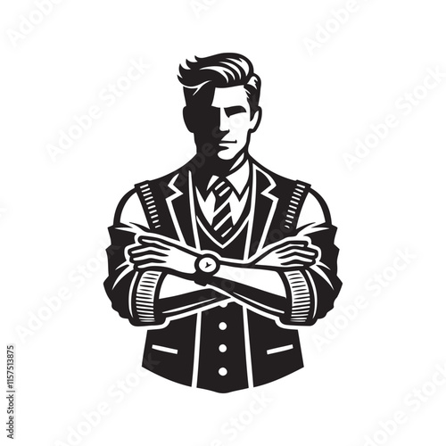 School principal with arms crossed silhouette vector black color design and solid white background 