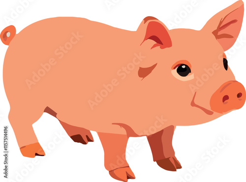 Piglet standing and looking forward on white background