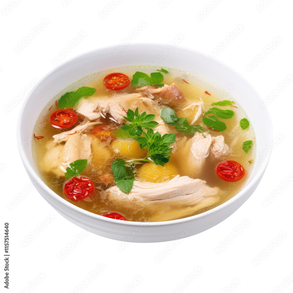 Chicken soup in a bowl Isolated on Transparent Background, clipping path