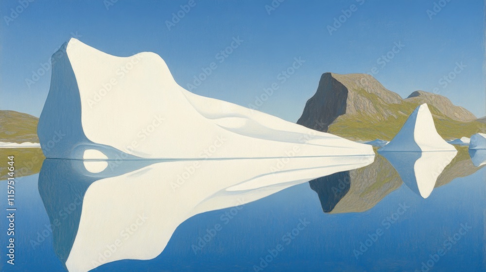 Fototapeta premium Serene Iceberg Reflections in Calm Arctic Waters Under Clear Blue Sky