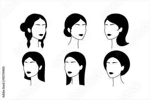 Elegant Woman Head Silhouette – Black Profile with Curly Hair, Ideal for Modern Design