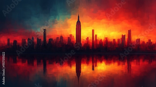 Stunning cityscape at sunset with vibrant colors and iconic skyline image