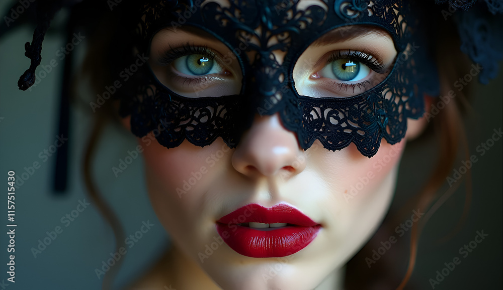 women with red lipstick and lace on her eyes romantic view ai women with red lipstick and lace on her eyes romantic view ai