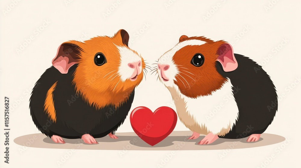 Two Guinea Pigs in Love, Valentine's Day Cartoon Two Guinea Pigs in Love, Valentine's Day Cartoon