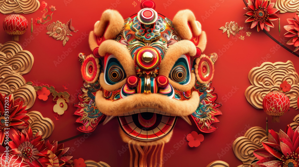 Chinese New Year celebration, traditional festive theme, vibrant colors, rich red and gold details, detailed cultural elements, high-resolution illustration