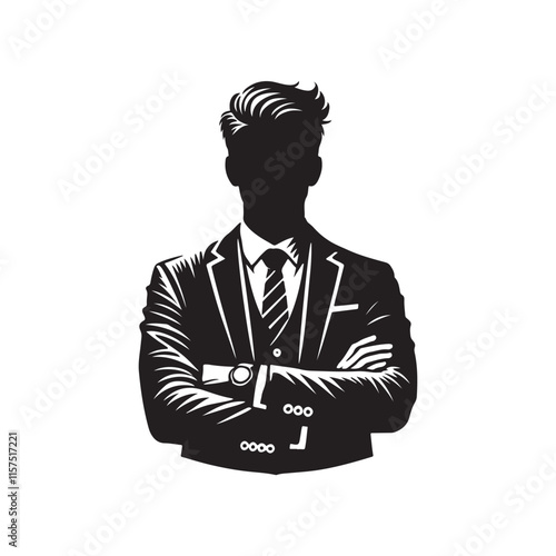School principal with arms crossed silhouette vector black color design and solid white background 