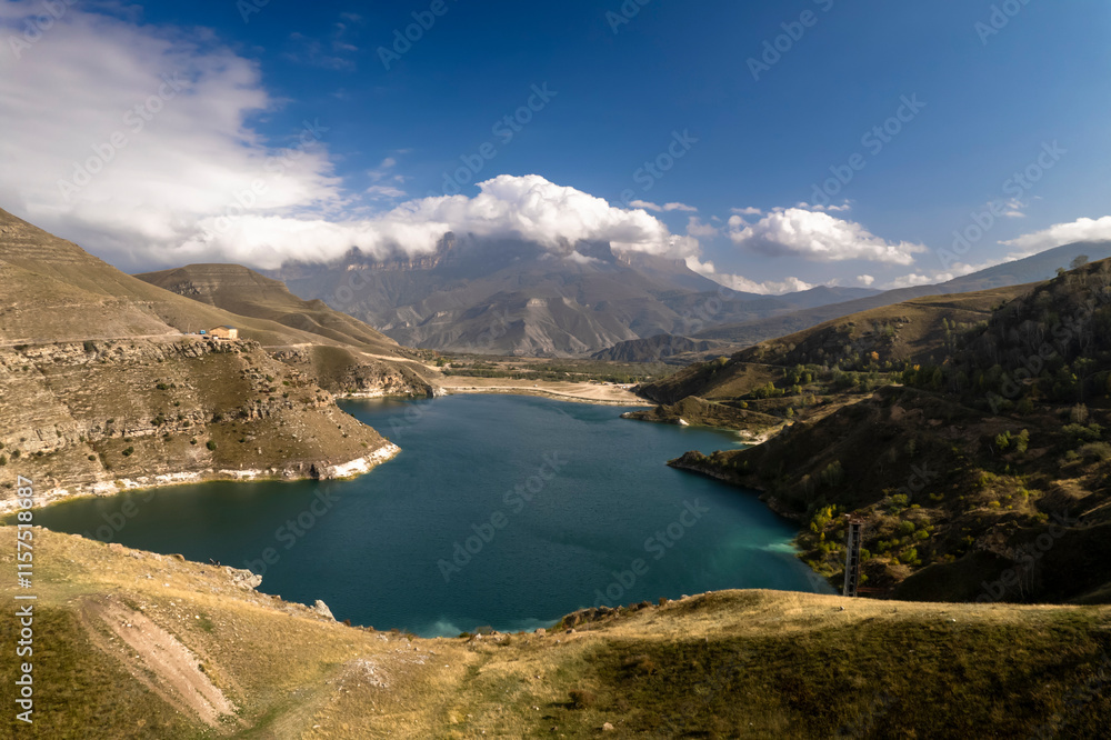 Beautiful aerial view of the mountainous area. Landscape and nature of the North Caucasus Beautiful aerial view of the mountainous area. Landscape and nature of the North Caucasus