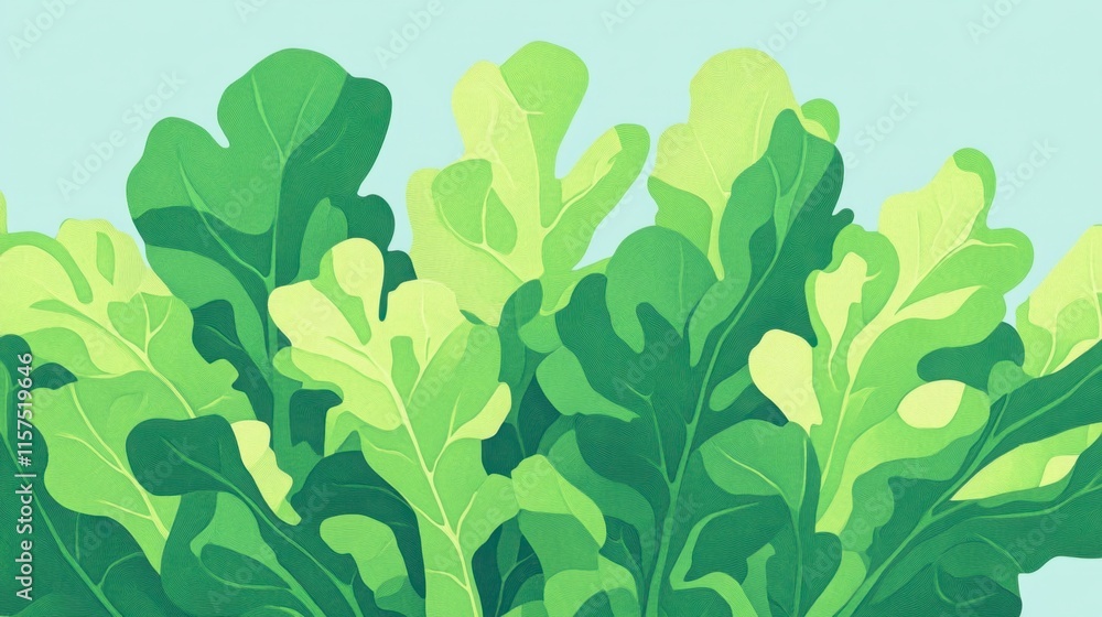 Obraz premium Lush Green Lettuce Leaves Close-Up - Vibrant Botanical Illustration