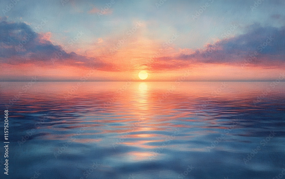 Fototapeta premium Serene Sunset Over Calm Ocean Waters: A Breathtaking View of Nature's Tranquility