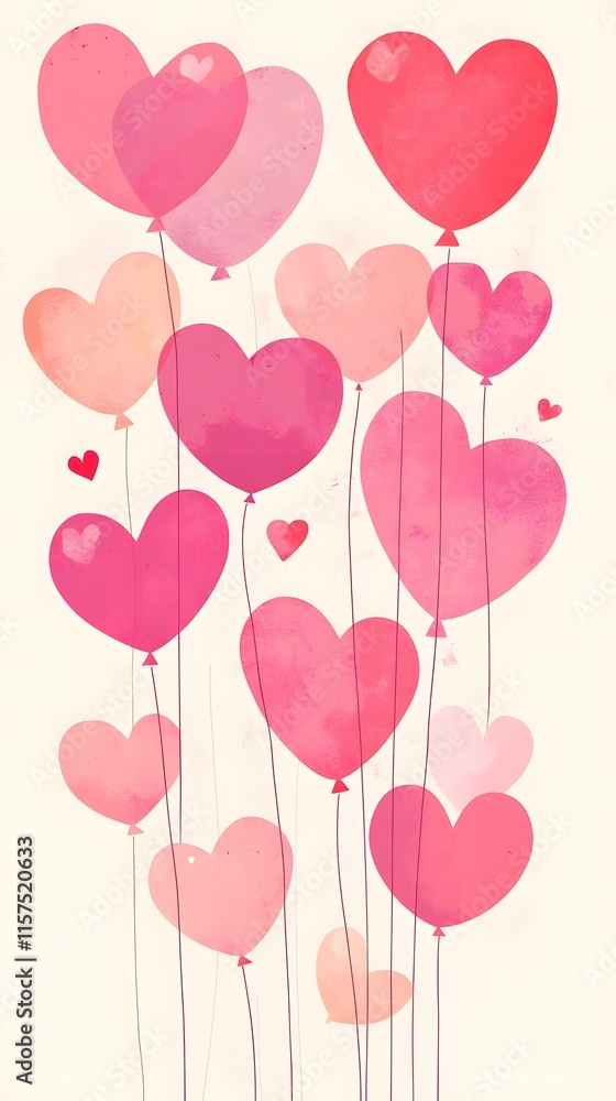 Pink Heart Shaped Balloons Floating in Air Pink Heart Shaped Balloons Floating in Air