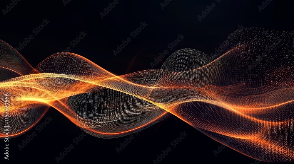 Fototapeta premium Abstract background with flowing orange waves on black.