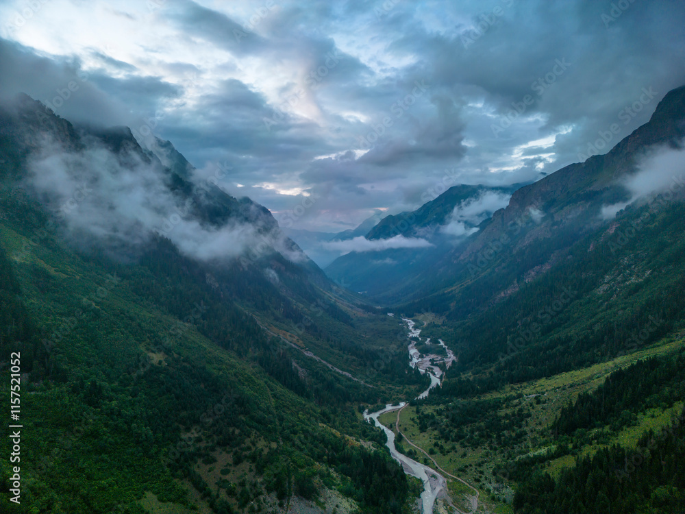 Mountains in the clouds. Low clouds in the North Caucasus mountains Mountains in the clouds. Low clouds in the North Caucasus mountains