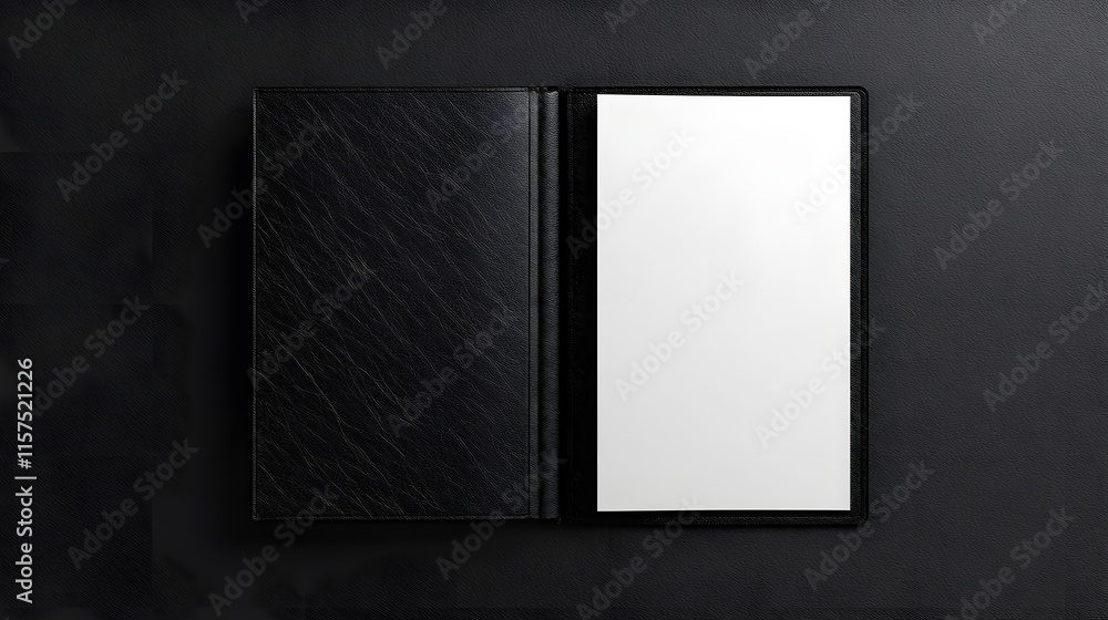 Black Leather Menu Book Open Showing Blank White Pages Black Leather Menu Book Open Showing Blank White Pages
